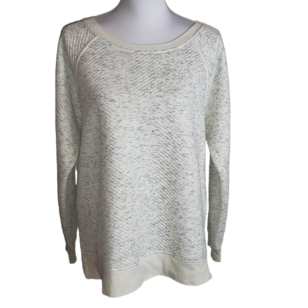 Cable & Gauge Fleece Sweater Size Large Ivory Gray Speckled Crewneck Light Top